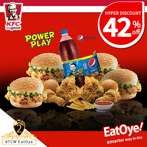 EatOyePK's tweet photo. - #TCWEatOye 2 Crore Week 42% Hyper Discount deal at KFC starts today till 28th of Feb, 2015. http://t.co/UmLEuACCJE
