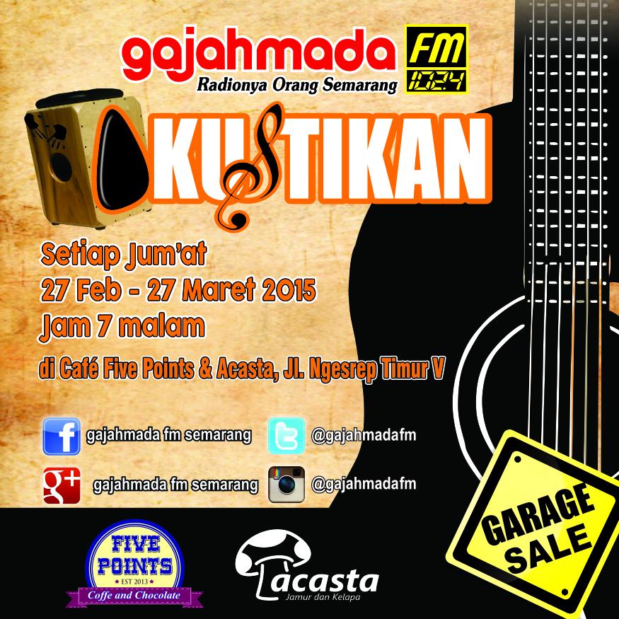 Malam Sabtuan sama Gajahmada FM yuk di <a href="/acastaish/">acasta</a> &amp; @FivePoints_SMG! Live #akustikan bareng <a href="/DessertBand/">Dessert Band</a> :)