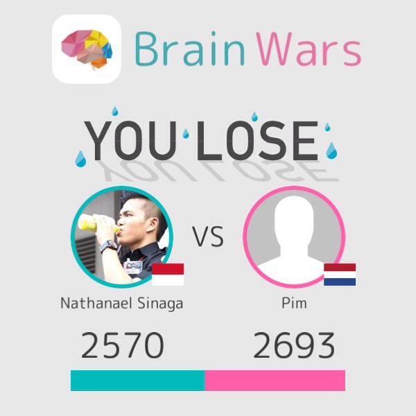 I challenged Pim and lost;( Challenge players from around the world! #BrainWars brainwarsapp.com