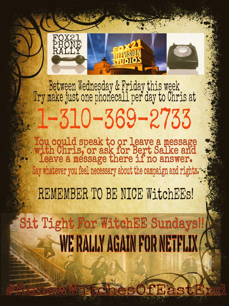 nixy_mc7's tweet photo. ✨FOX PHONE RALLY✨

It's back WitchEEs, let them know we're still here &amp; what we want 😜

♥#RenewWitchesOfEastEnd♥ http://t.co/Q1I3cmEzOZ