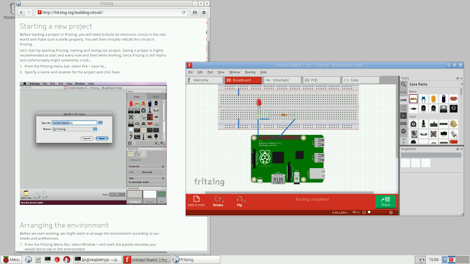 I've buiit Fritzing for my Pi2 :-)  Not sure how usable it will be yet but seems OK for simple circuits.