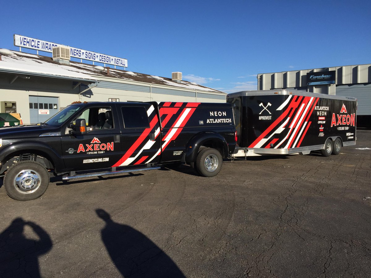 FinelineCO's tweet photo. Check out this epic truck &amp; trailer wrap for @axeoncycling . Awesome design for an awesome team! http://t.co/QjBmdQlG85