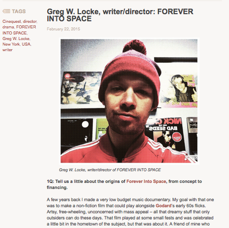 FIS_film's tweet photo. Check out Greg talkin' #ForeverIntoSpace +upcoming @Cinequest premiere @popcornandvodka // http://t.co/Z4U6l3VFiv // http://t.co/tUSbr4U1fC