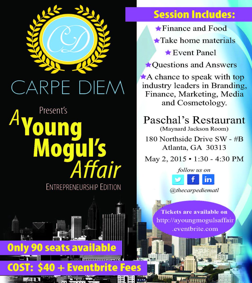 Come and eat with Atlanta's finest entrepreneurs! #atlevents #atlentrepreneurs #CarpeDiem #youngmoguls