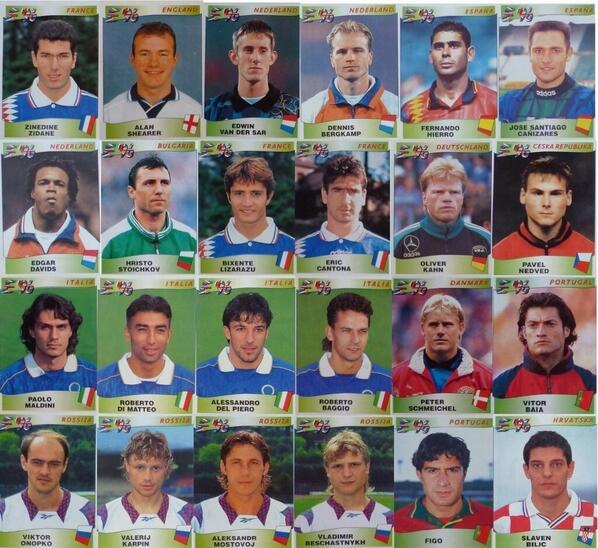 90sfootball's tweet photo. I'll swap you my Paolo Maldini and Edgar Davids for your Alan Shearer and Zinedine Zidane? #GotGotNeed http://t.co/1RiKaIxx03