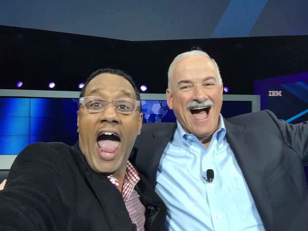 RT <a href="/marioarmstrong/">MarioArmstrong</a>: Selfie battles at #ibminterconnect - pic of me w/Sr. VP of IBM Robert LeBlanc on stage!