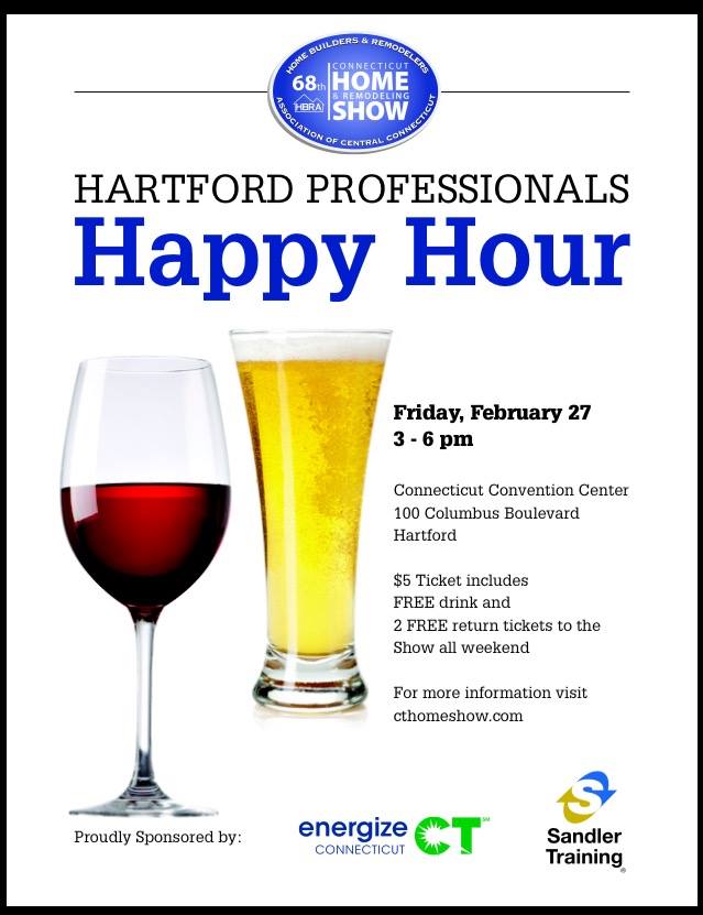 HYPEHartford's tweet photo. .@HBRACentralCT to host a $5 Happy Hour 2/27 at @ctconventionctr that includes a free drink &amp; 2 #CTHomeShow tix! http://t.co/NoN0pfaWEq