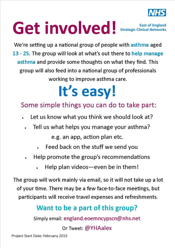 NHSEYouthForum's tweet photo. Have Asthma - ideas on how to make things better tweet @YHAalex - @ypgst @YPHealth @RCPCH_YAP @yphsig @IiC_rights http://t.co/PJx4JzXP6V