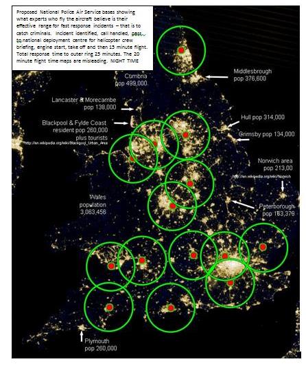 4Policing's tweet image. This is a map of the proposed #NPAS police helo cover after base closures. You can draw your own conclusions