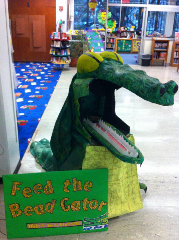NOLA Public Library (@nolalibrary) on Twitter photo <a href="/NewInNOLA/">New in NOLA</a> If you recycle beads at the Main Library you can feed the Bead Gator! He's so hungry for beads. <a href="/NewInNOLA/">New in NOLA</a> If you recycle beads at the Main Library you can feed the Bead Gator! He's so hungry for beads.