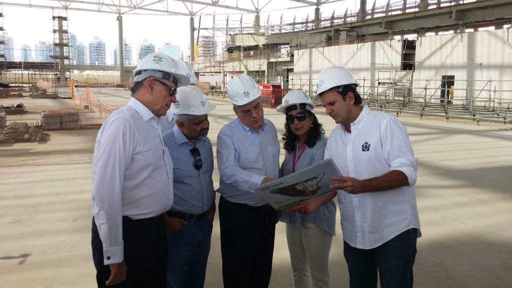 IOC President &amp; Nawal al Moutawakel, Rio Mayor Paes,Brazilian Sports Minister Hilton &amp; Carlos Nuzman in Olympic Park
