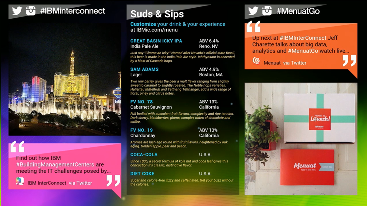 RichardA_Carter's tweet photo. Cool Service #MenuatGo at #IBMInterConect #IBMCloudant http://t.co/glvpcqZKDg