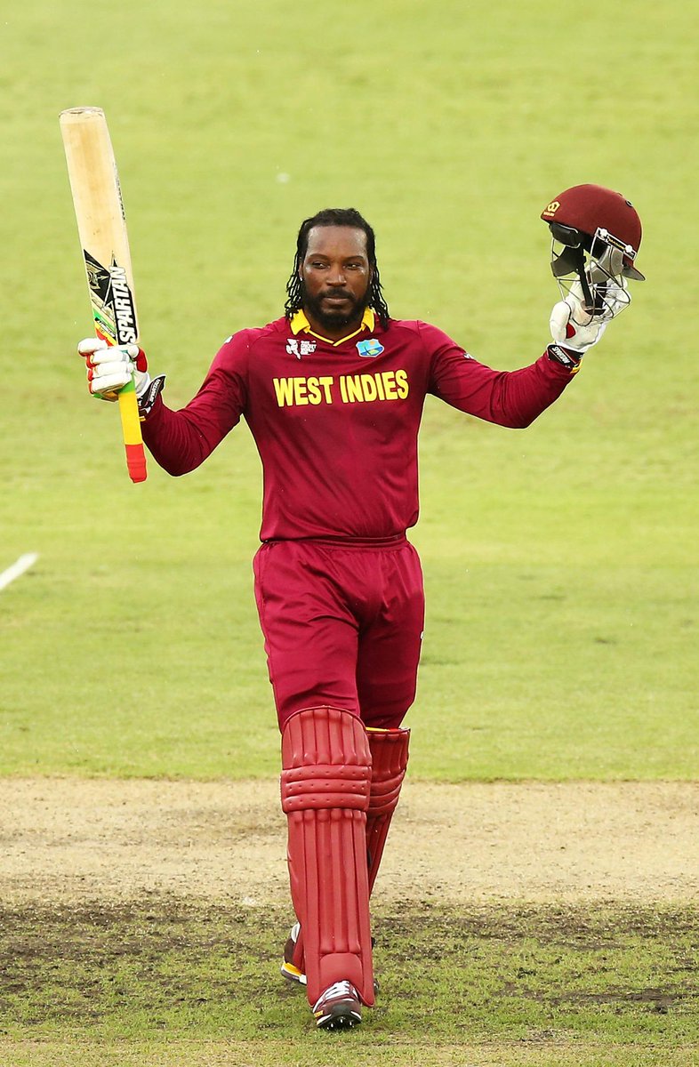 HE's DONE IT! And he bows on the knees &amp; waves to the crowd! 200 for Chris Gayle, first EVER at a World Cup! #cwc15
