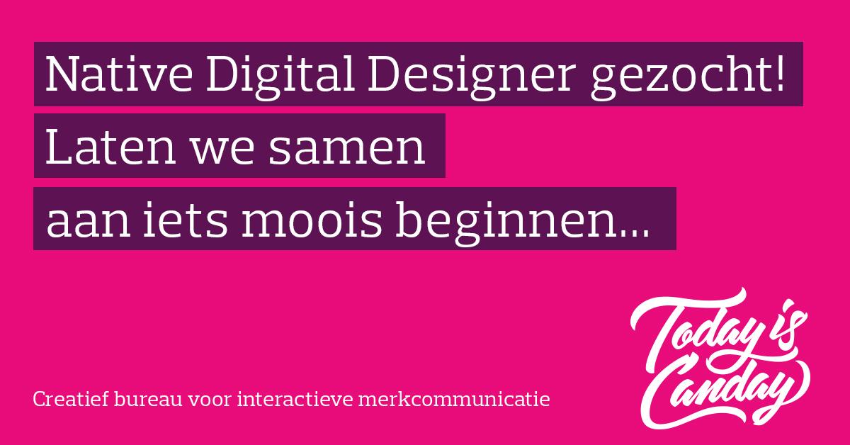 Native Digital Designer gezocht! Check de #vacature: bit.ly/1B7AwEE #todayiscanday #jobs #designer #JouwBaan