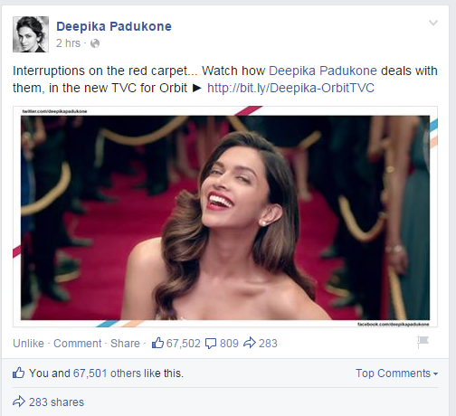 sowmyaikon's tweet photo. NEW POST OF @deepikapadukone ON  ORBIT AD ON FB WOOO http://t.co/i1jqk5Hfbn