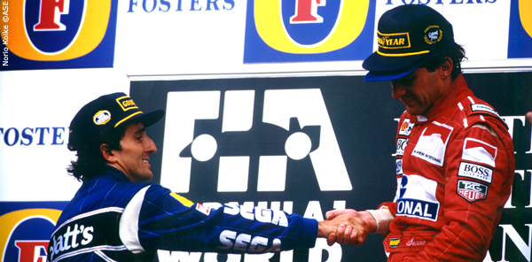 Today Alain Prost, Ayrton\s teammate and rival, completes 60 years old! Happy Birthday, Prost! 