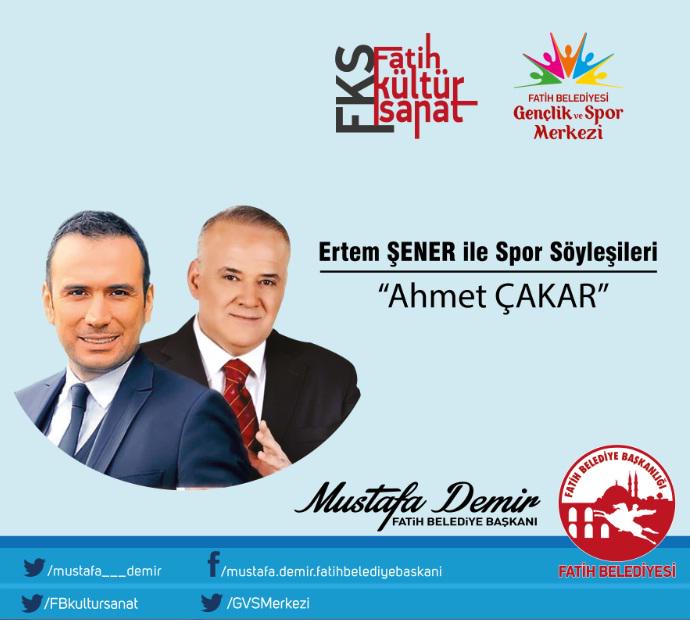 Spor Söyleşileri programımız kapsamında Ertem Şener ile Konuğu Ahmet Çakar yarın 14.00'da Ali Emiri Nikah Salonu'nda