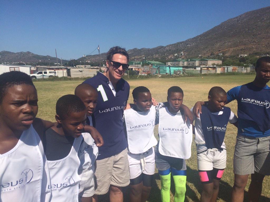 Springbok captain Jean de Villiers at a <a href="/Laureus_sa/">Laureus South Africa</a> and Vuka project in Masiphumulele, giving back on his birthday.