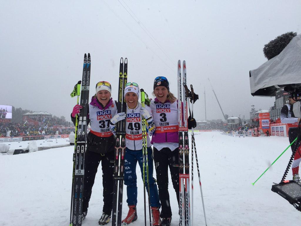 Kalla wins it!  10 km World Champion. Two Americans on the podium. Diggins 2nd &amp; Gregg 3rd. #falun2015