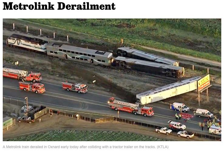 Metrolink train derails in crash with truck; 'multi-casualty' incid ...