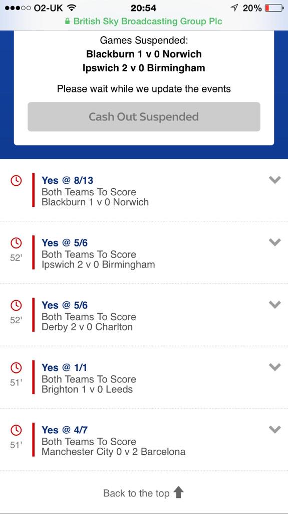 carleatock's tweet photo. @SkyBet Blackburn vs Norwich game showed full time then suspended before HT and is still suspended?????? http://t.co/dhYine15aT