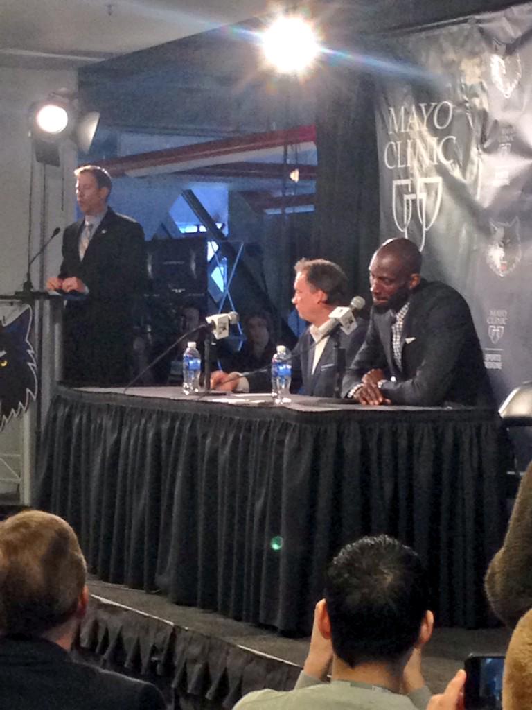 Kevin Garnett officially introduced as a Timberwolf once again. #TheBigTicket #21 #OneHungryPack