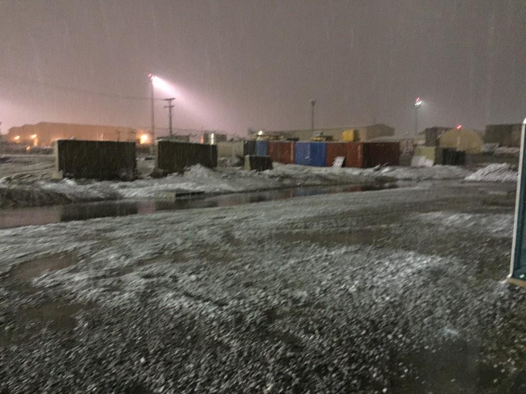 Snowing pretty good out here in Afghan.