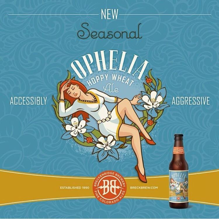 BreckBrew's tweet image. Have you celebrated the return of #Ophelia Hoppy Wheat Ale yet?  Mosaic Hops impart a tropical fruit-like note!