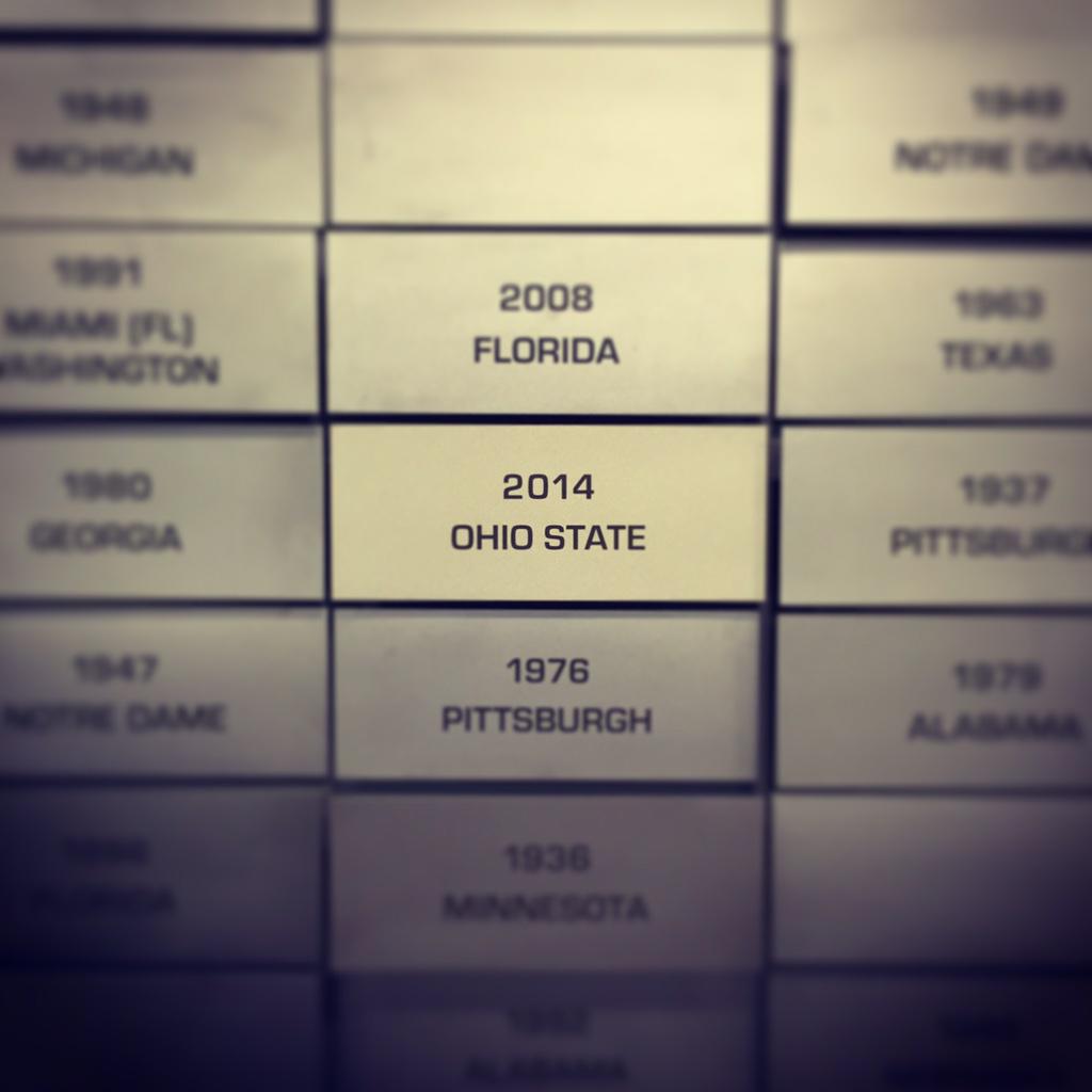 CFBPlayoff's tweet image. Ohio State now lives on the wall as the first ever College Football Playoff National Champions.#CFBPlayoff