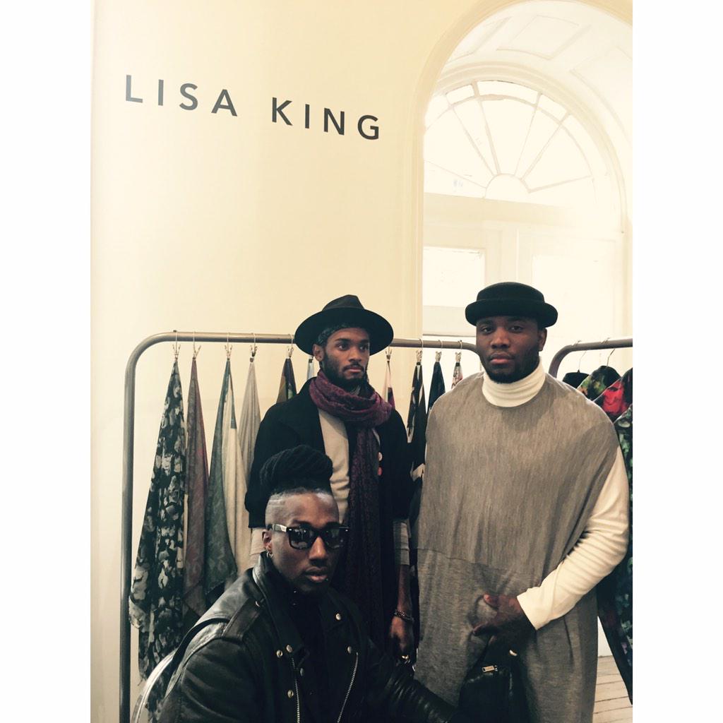 LisaKingLondon's tweet photo. LK vs @RoughCopyUK at #lfw looking boss in #lisakinglondon #Screwprint scarves. Such a pleasure to meet u x #xfactor http://t.co/bkmOnLG7xp