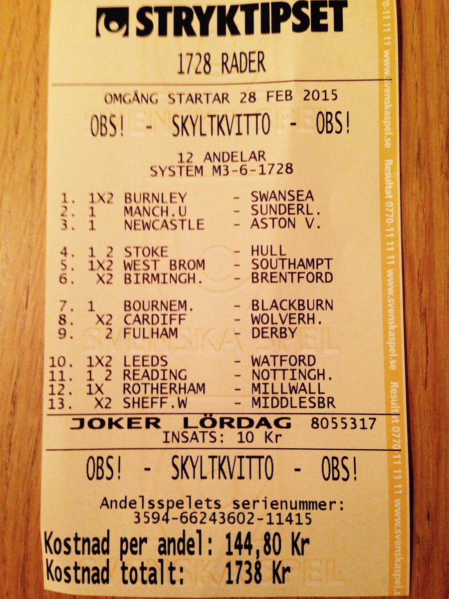kupolenstobak's tweet image. Nu finns 145:-/andel på stryktipset och 73:-/andel på Topptipset.#svenskaspel #stryktipset #topptips #andel #tips