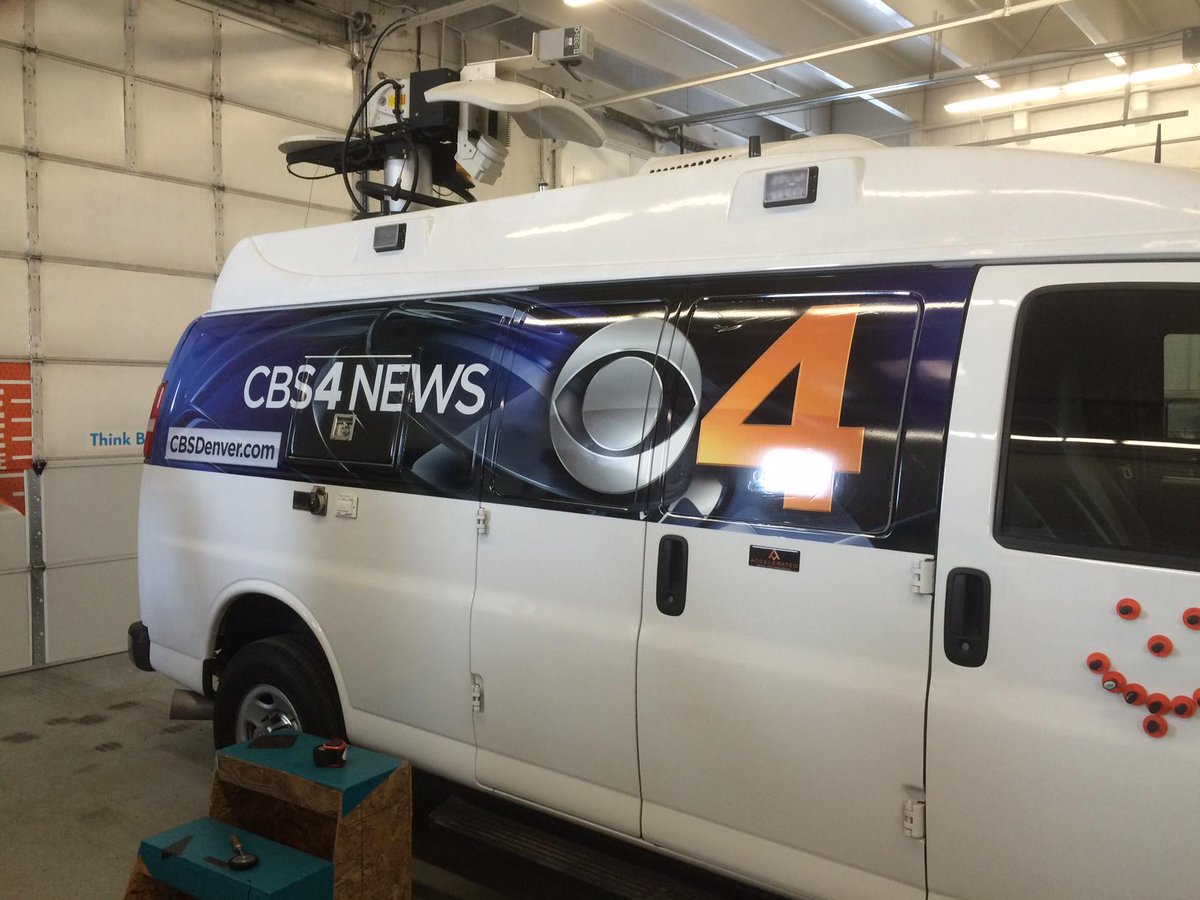 FinelineCO's tweet photo. Progress shot of one of the @CBSDenver News Vans getting some new digs! #WrappedWithLove http://t.co/xfT2Rlz2IZ