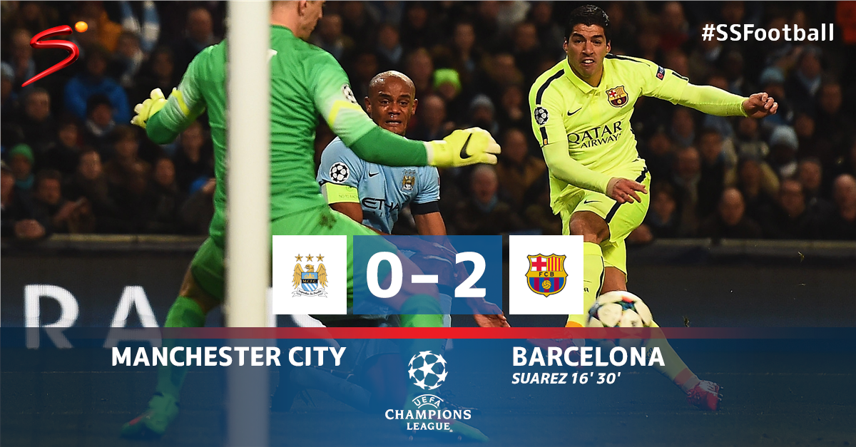 #UCL - HALFTIME:
It had to be him! Luis Suarez scores two as Barcelona dominate City at the Etihad. #SSFootball