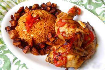 #Jollof Rice,Pepper Chicken& fried Plantain#