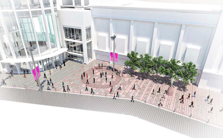 RestoreGeorgeSq's tweet photo. The new "public space" replacing the #glasgowsteps will include seating for around 10 people http://t.co/82JrjUY6As
