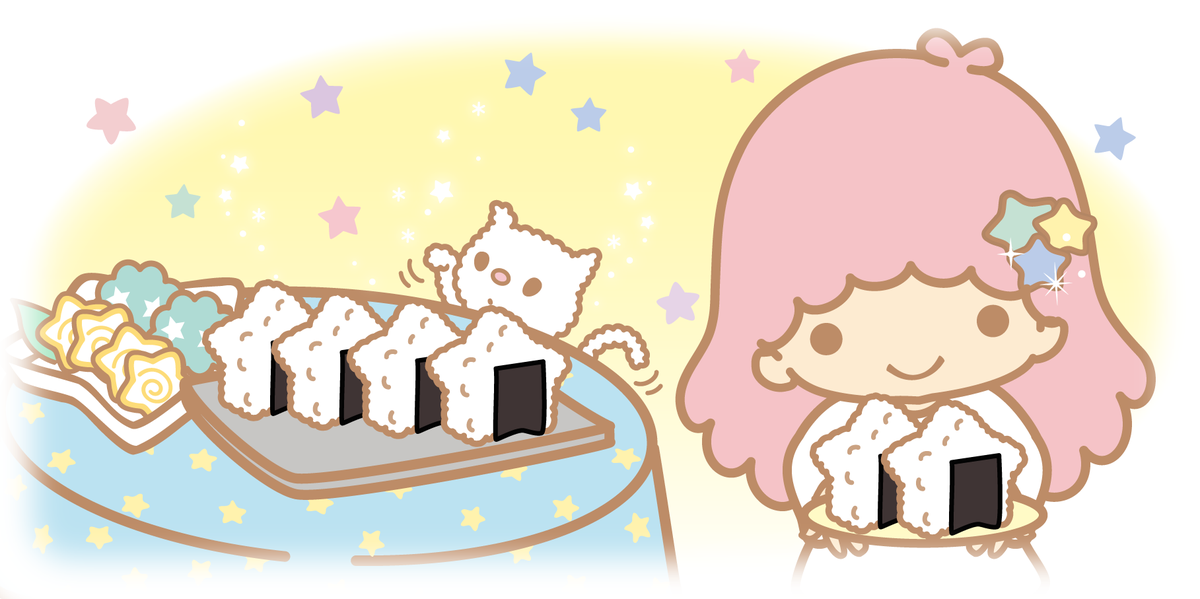 onigiri food 1girl pink hair star (symbol) star hair ornament cat  illustration images