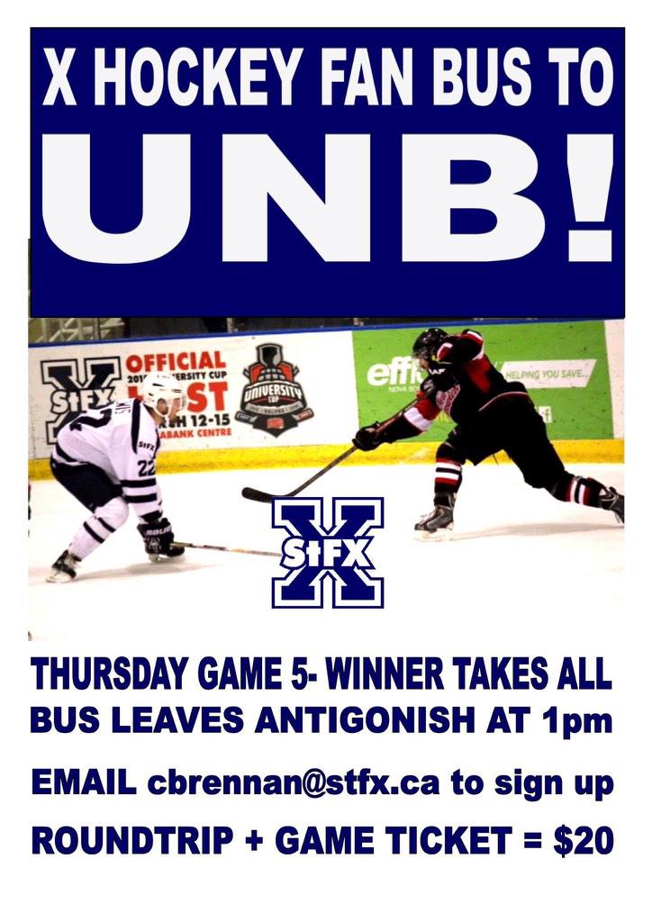 StFXAthletics's tweet image. Any StFX fans interested in taking the fan bus to UNB Thursday night for X-Men hockey, sign up ASAP! #goxgo