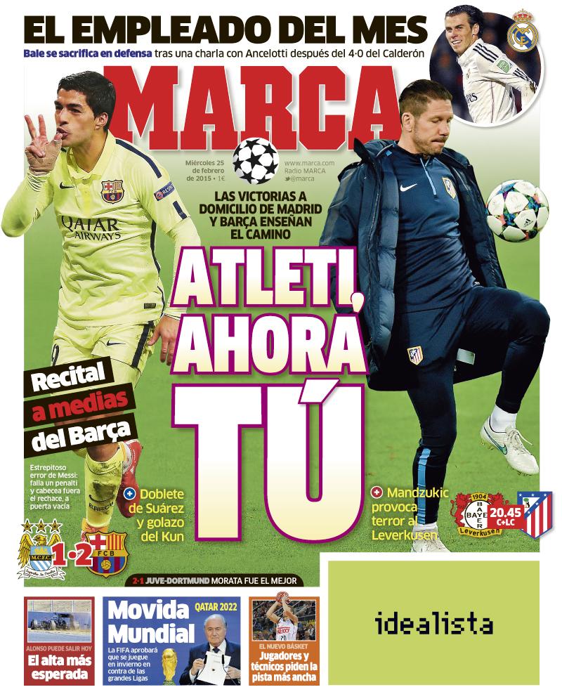 marca's tweet photo. 'Atleti, ahora tú' #LaPortada http://t.co/wGLAMvyC9i http://t.co/hhGaXJcoaZ