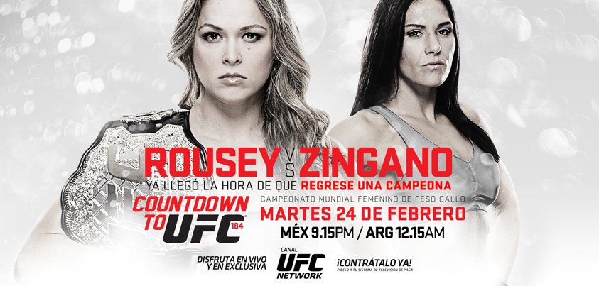 AdrenalinaSN's tweet photo. ¡Ya llegó la hora de que regrese una campeona! #CountdownToUFC184 #Rousey VS #Zingano hoy a las 9:15pm. http://t.co/SSib5RE39n