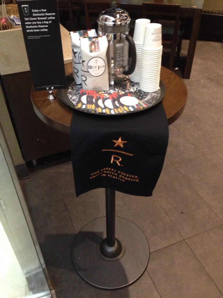 SbuxWfc's tweet photo. Sampling station already set up! Get yourself a cup of West Java, individually brewed by the cup on our Clover! http://t.co/8v9gauZuu8