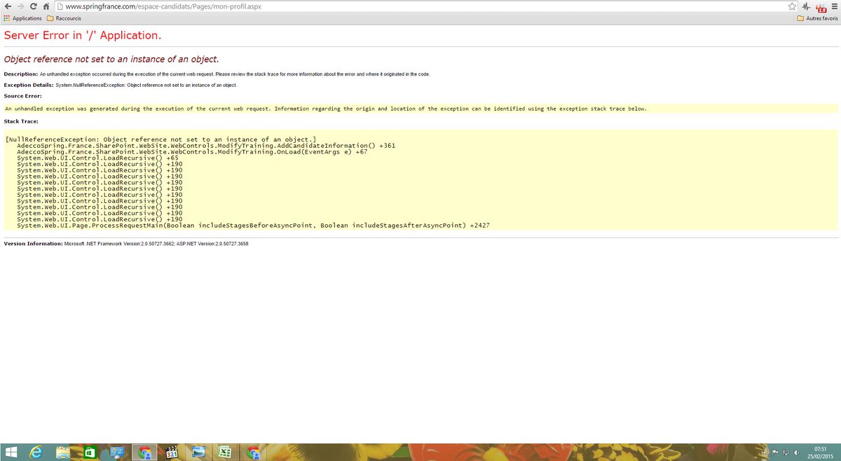Bonjour @Spring_FR , en me connectant à votre site (identifiants adecco), j'ai eu un problème. Merci de votre aide