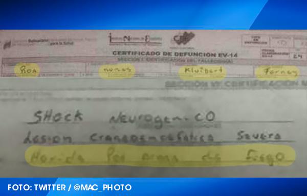 NTN24ve's tweet photo. Presunta acta de defunción de Kluiverth Roa confirmaría que fue herido por arma de fuego http://t.co/IfaLW5cM8z http://t.co/qRID7M3TAD