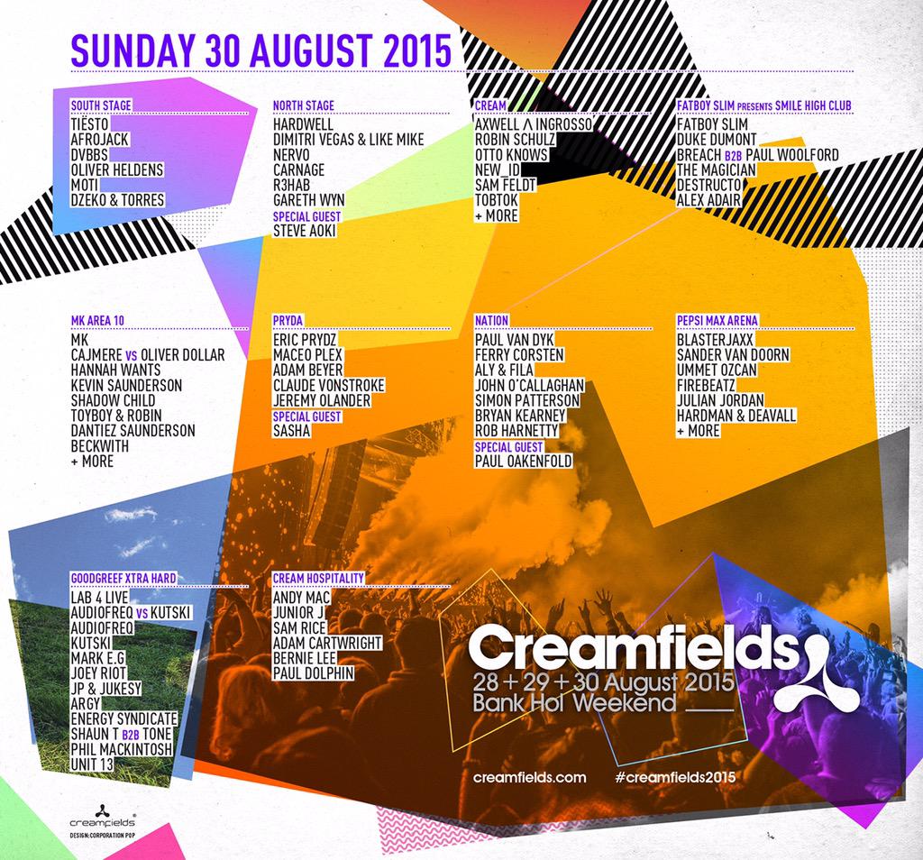 Drum roll please…Here it is! The Line Up for #Creamfields2015!