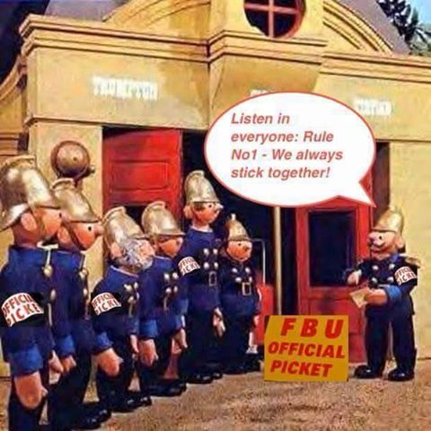 LondonFBU's tweet photo. If it's good enough for the boys and girls of Trumpton, it's good enough for the rest of us. #NeverCrossAPicketLine http://t.co/wXoEnI3IFt