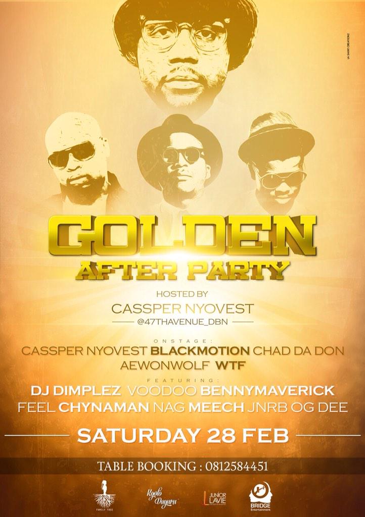 JuniorLavie's tweet photo. CASSPER NYOVEST, BLACK MOTION, DJ DIMPLEZ, AEWON WOLF AND WTF @47thAvenue_DBN on Saturday! Cc @Kgolo_Daguru http://t.co/jteXsOZt1Q
