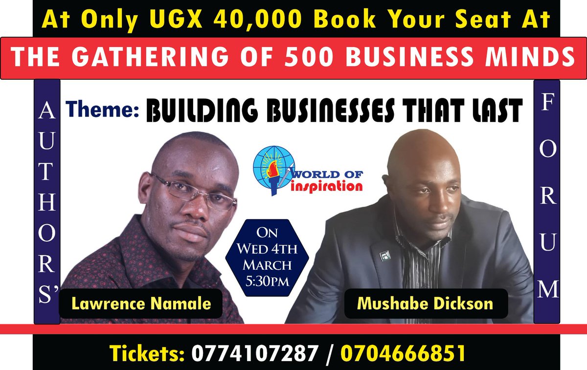 Coming up on 4th March is an amazing #AuthorsForum dabbed #BuildingBusinessesThatLast. Tickets: 0774107287.