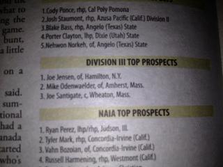 Joe Jensen of the ACBL's <a href="/TrentonGenerals/">TrentonGenerals</a> and <a href="/HamCollBaseball/">Hamilton College Baseball</a> is Baseball America's Top D3 prospect in nation.