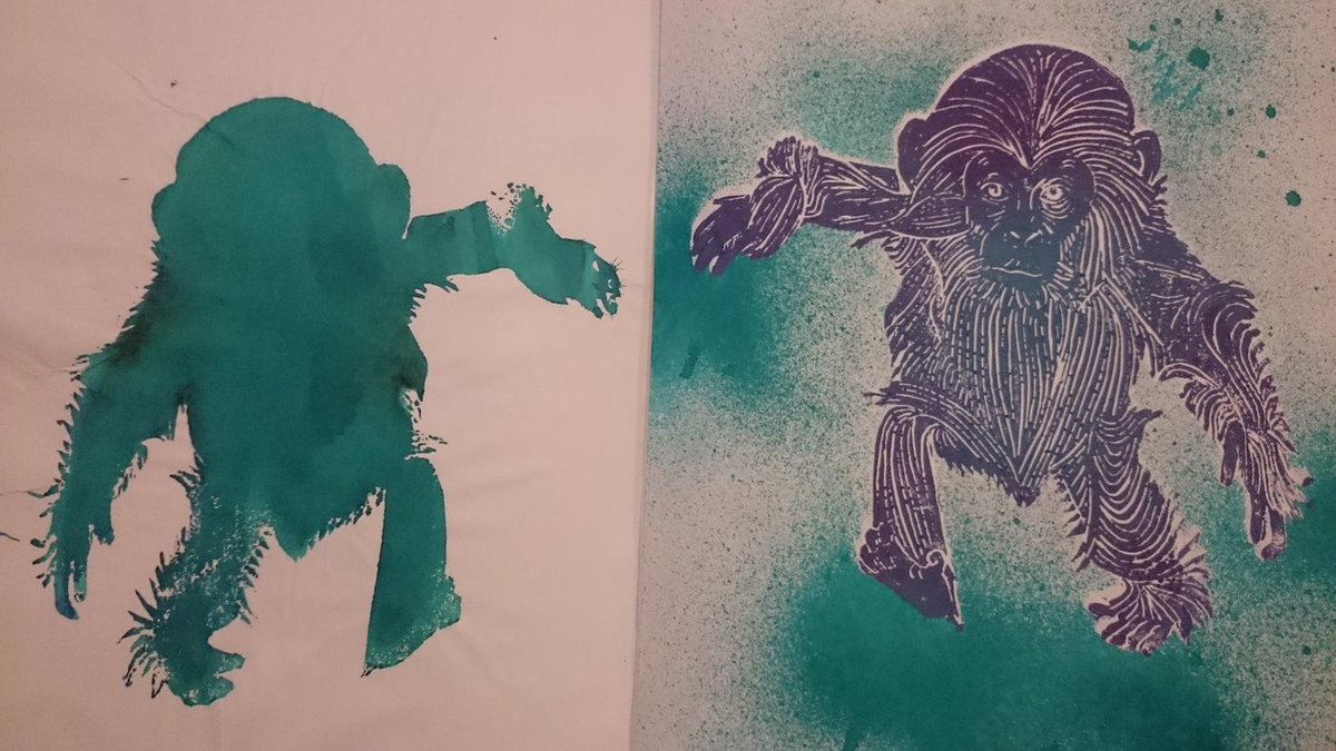 lisa_illustrate's tweet image. Working in my #sketchbook #monkey #lino #printing #ink #illustration #Laurawestonart @MellMadeDesign