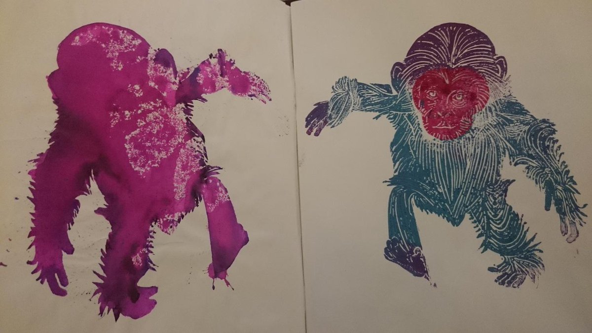 lisa_illustrate's tweet image. Working in my #sketchbook #monkey #lino #printing #ink #illustration #Laurawestonart @MellMadeDesign