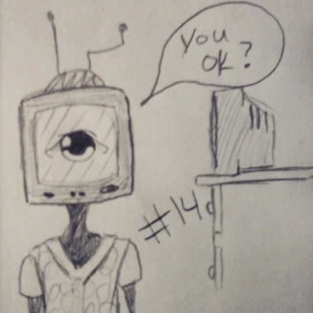Otherbots's tweet image. #14 Wendall doesn't typically talk to electronics. lizzybits26 #Lazy_oc #Screenhead #robot #drawing #animedrawing #…